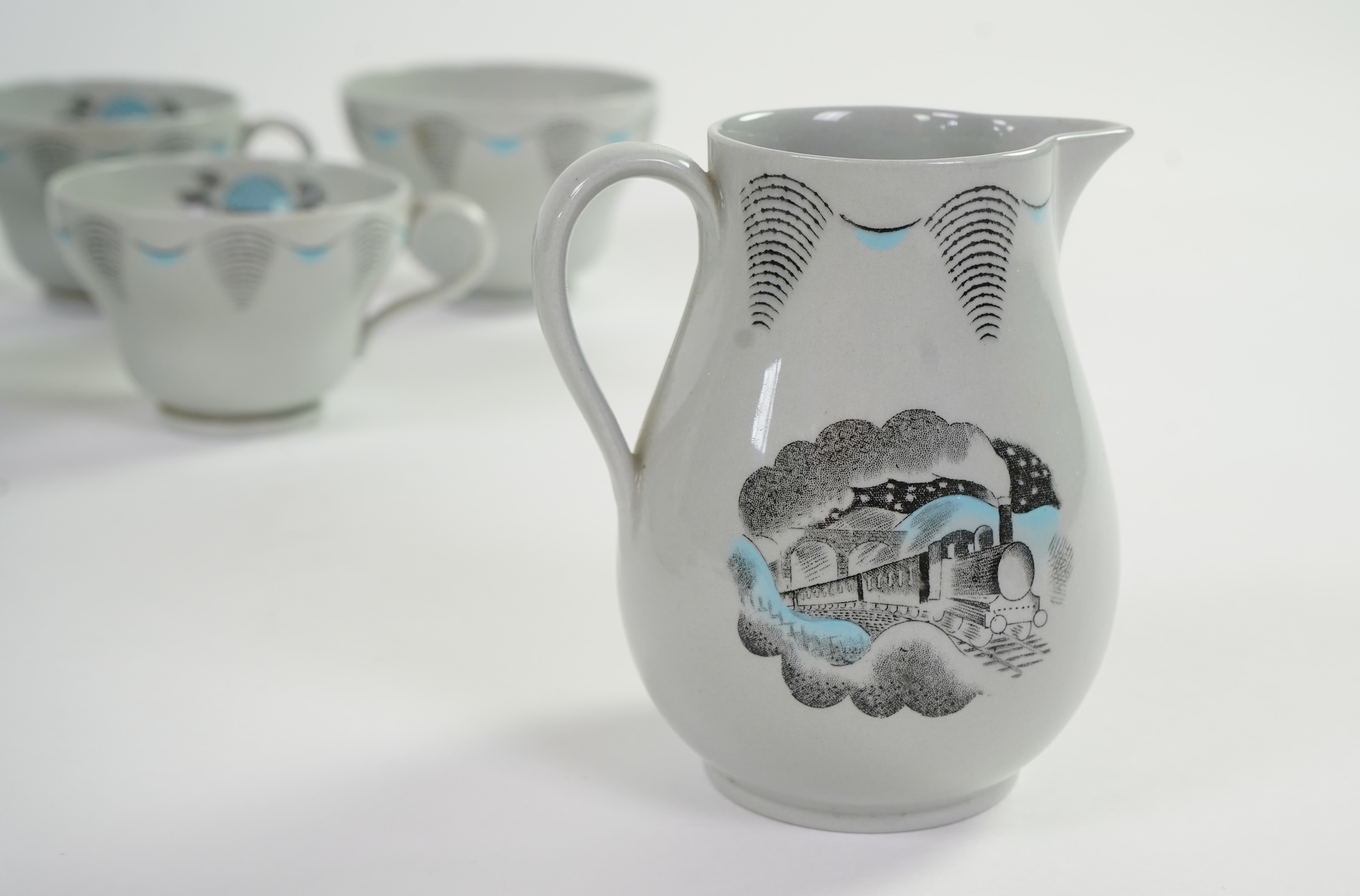 Eric Ravilious (1903-1942) for Wedgwood: A 'Travel' pattern part tea and dinner service